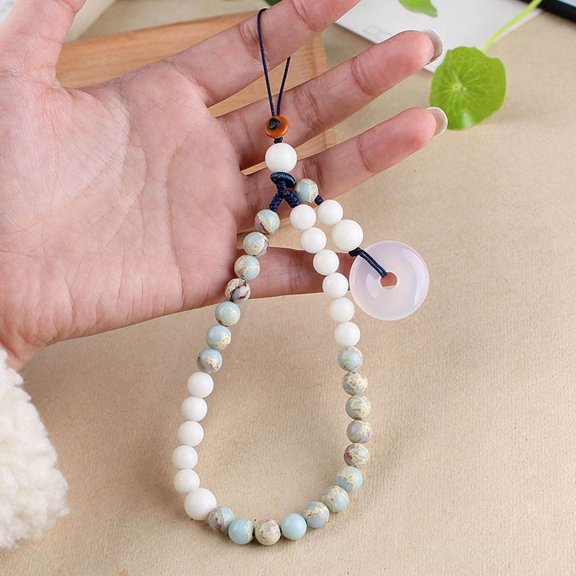 HAMPPLIES Chalcedony Phone Strap with Hand Wrist , Chinese Style Design, and Stylish Mobile Accessory