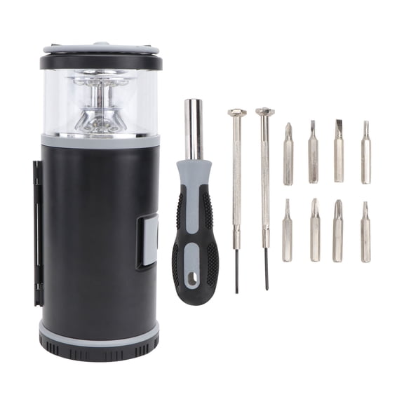 HAMPPLIES Black Multipurpose Camping Light with Built-in Screwdriver Set for Outdoor Hiking, Emergency, and Travel Use