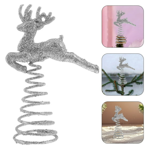 HAMPPLIES 1Pc Tree Ornament Deer Shape Silver Iron Christmas Tree Top Star Fuzzy Look