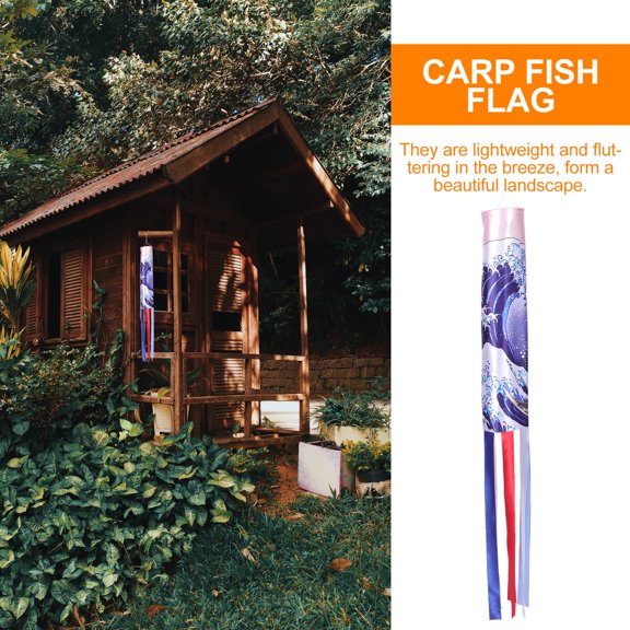 HAMPPLIES 1Pcs Carp Shaped Traditional Japanese Style Polyester Windsock Flag for Garden Hanging Decorative 14x5in
