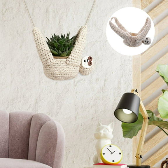 HAMPPLIES 1Pcs Crochet Sloth Hanging Planter Cotton Rope for Indoor Plants 12.2x7.1x5.9in