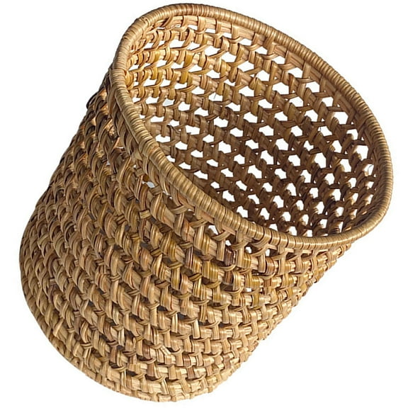 HAMPPLIES 1Pcs Desktop Pencil Cup Cylindrical Rattan For Organizing Pens 3.14X3.14X3.14In