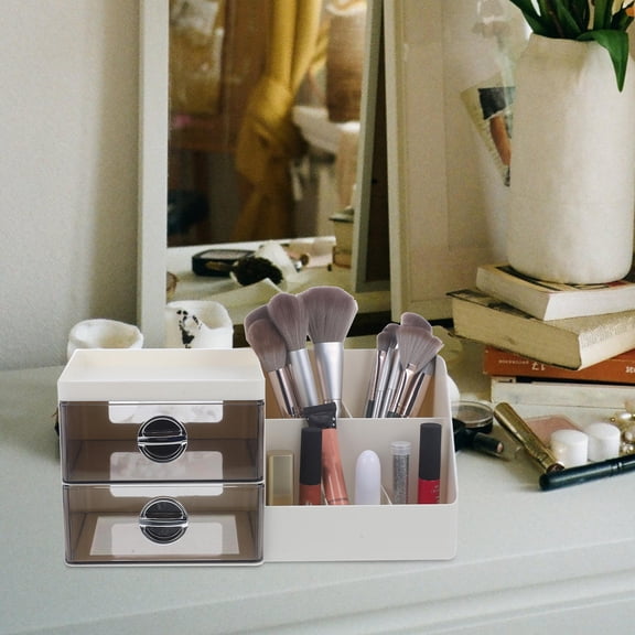 HAMPPLIES White Cosmetic Storage Box with Transparent Drawers for Makeup Organization and Desk Accessories