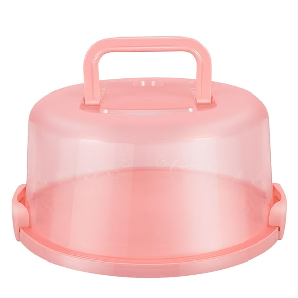HAMPPLIES 1Pcs Round Pink Plastic Cake Container with Lid for Fresh Keeping and Transporting Car Travel