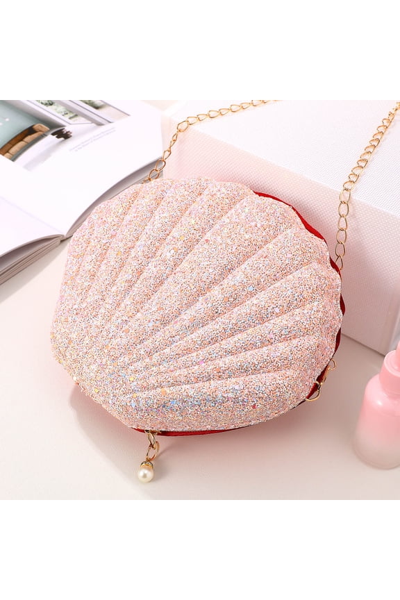 1Pcs Seashell Crossbody Bag Pink Pu Iron Storage Glittery Surface Shell Shaped Party Wear Bag For Women