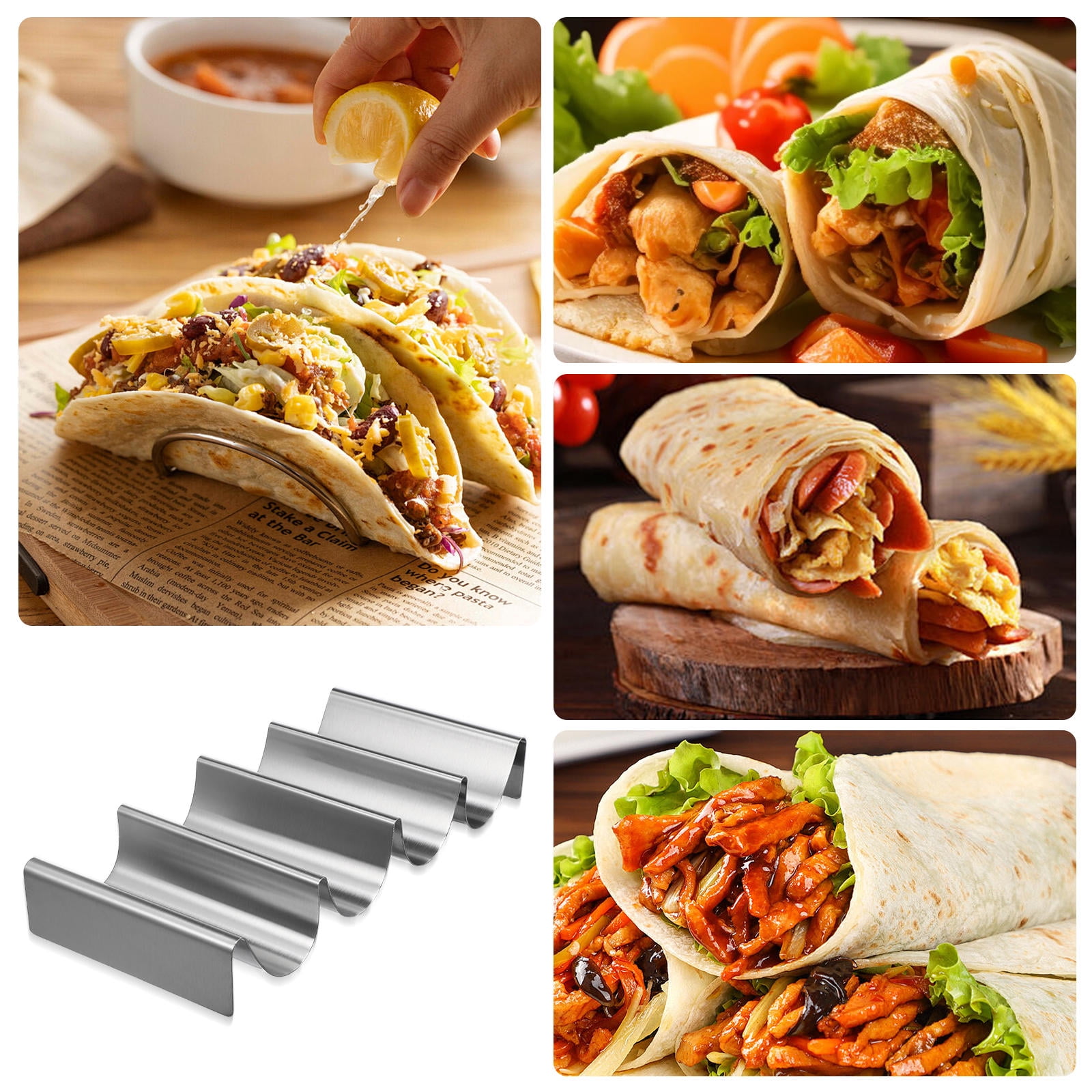 Taco Shell Display HAMPPLIES 1Pcs Taco Display Stand Stainless Steel Storage Food Serving ...