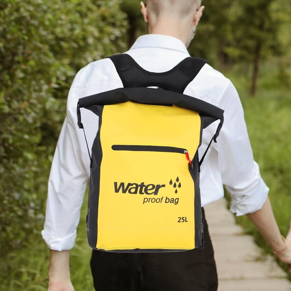 HAMPPLIES 1Pcs Waterproof Dry Bags for Kayaking Hiking Camping Beach Activities Yellow Black PVC Mesh Cloth 25L