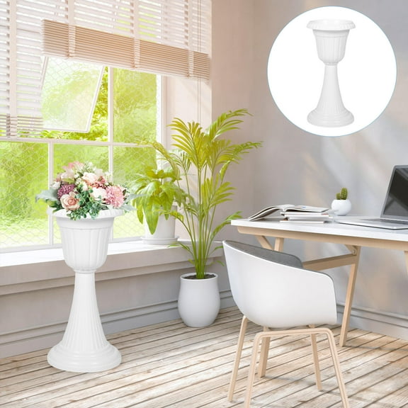 HAMPPLIES 1Pcs White Plastic Roman Column Planter for Patio Wedding Porch Planter 25.55X12.58X12.58in