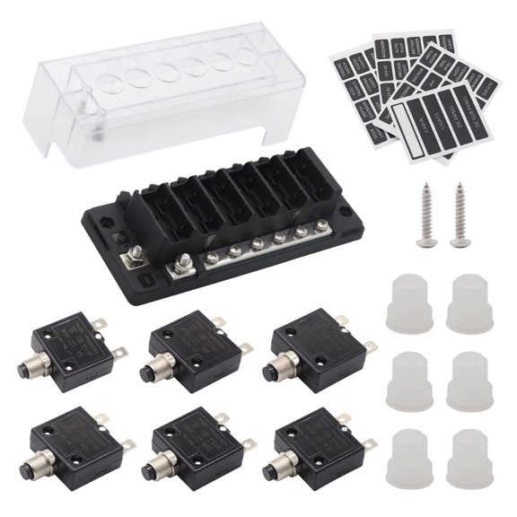 HAMPPLIES 1Set Car Breaker Overload Box Black with Waterproof Cover and 100A Negative Bus Bar
