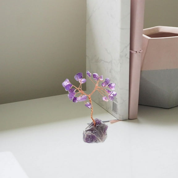 HAMPPLIES Crystal Decorations Amethyst Crystal Tree Copper Wire Fengshui for Family Birthdays 1Pcs