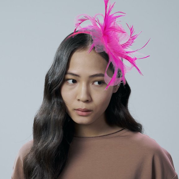 HAMPPLIES 1Set Fascinator Hat Rosy Mesh Silk Cloth Artificial Plume Versatile Wear For Women Cocktail Parties