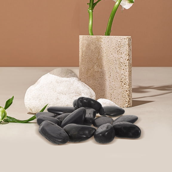 HAMPPLIES 1Set Reusable Heat Resistant River Rocks for Cooking and Fireplace Filler Natural Black Stones