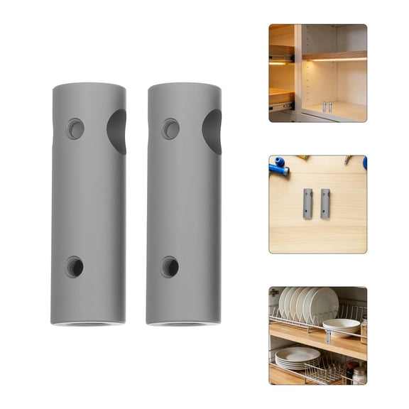 HAMPPLIES 1Set Metal Post End Caps and Cabinet Rail Brackets for Shelf Railing Hardware in Grey