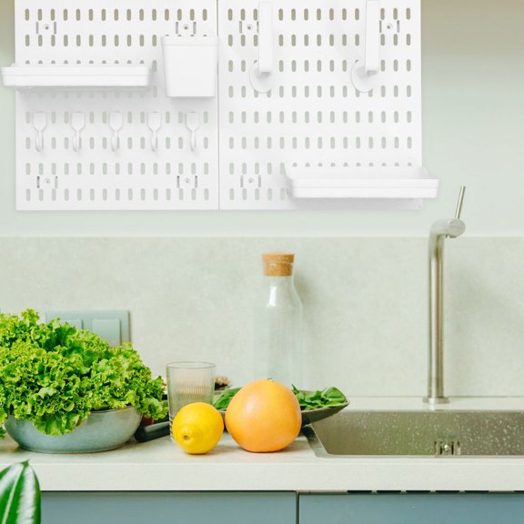HAMPPLIES 1Set Nail Free Plastic Pegboard Wall Organizer with Hooks for Kitchen Storage