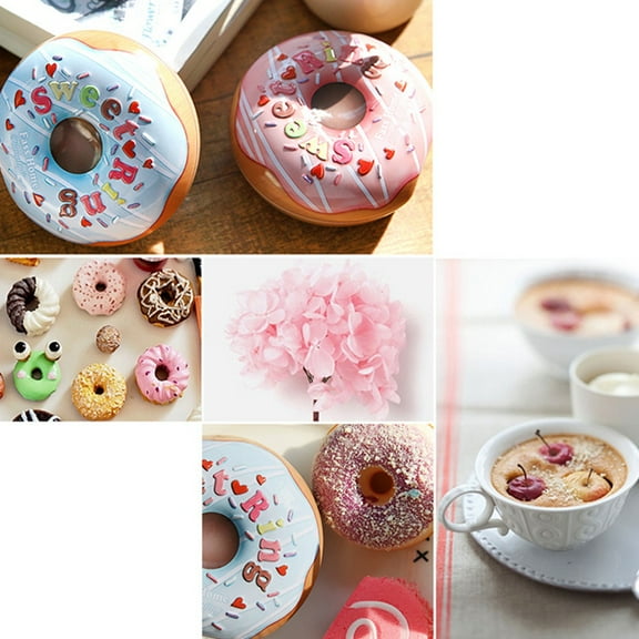HAMPPLIES 1Set Pink Donut Shaped Tinplate Biscuit Storage Containers for Guests and Hosts 8.00X8.00X4.00CM