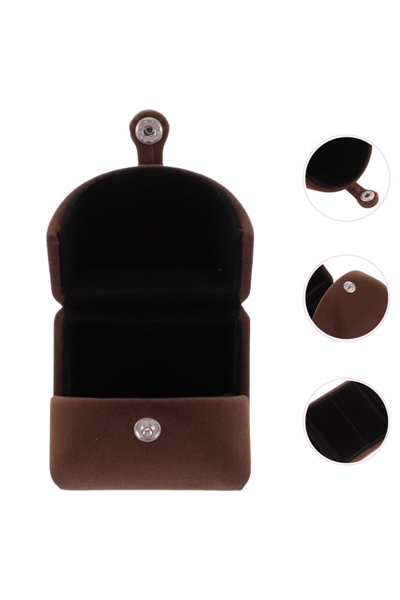 1Set Ring Box for Proposal Coffee Color Lint Sponge Material Ring Storage for Wedding Anniversary Engagement