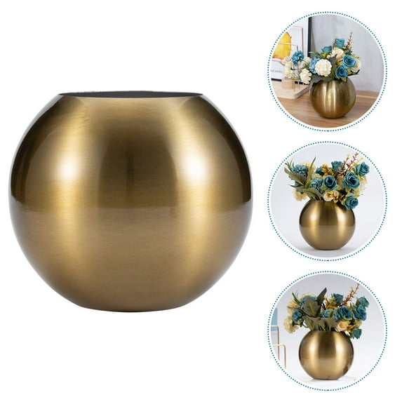 HAMPPLIES 1Set Tabletop Ornament Spherical Stainless Steel Indoor Vase 11.8X5.5X4.7In