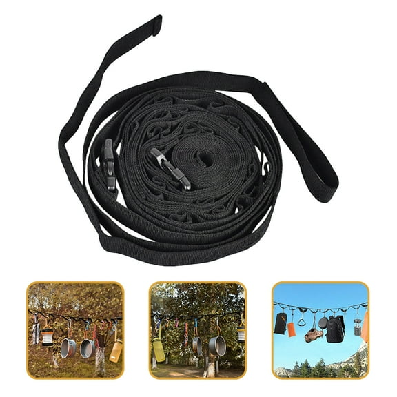 HAMPPLIES 1Set Tent Clothesline Straps 600D Thickened PP Webbing Black 4.2M-6.9M Adjustable Length for Camping