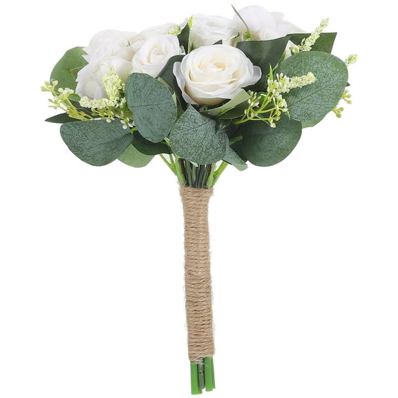 HAMPPLIES Bride Holding Flowers Wedding Artificial Flower Bouquet White 1Set 10.6x9.4x9.4in