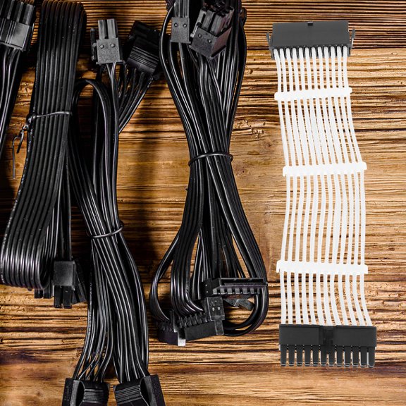 HAMPPLIES 1Set White Pc Extension Cables with Molded Connectors and Cable Management Clips
