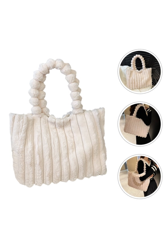 Tote Bag Women Plush Tote Bag White 1Pcs Daily Use