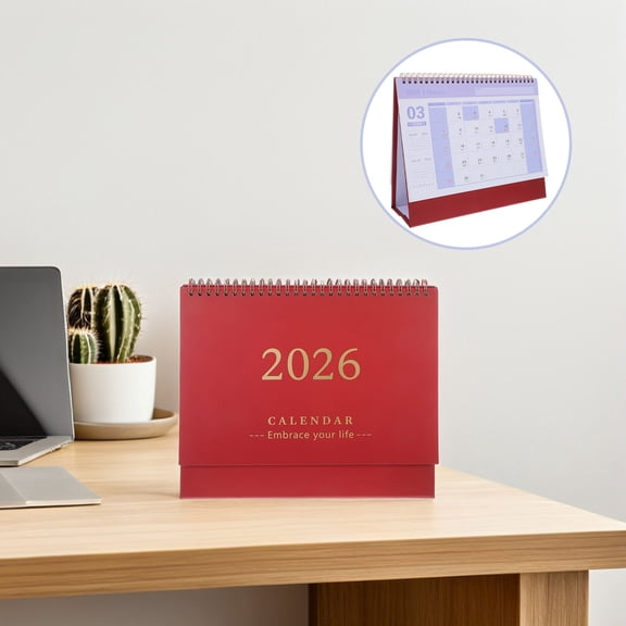 HAMPPLIES 2026 Desk Calendar Coil Binding Flip Table Planner with Red Elegant Design for Home Daily Organization