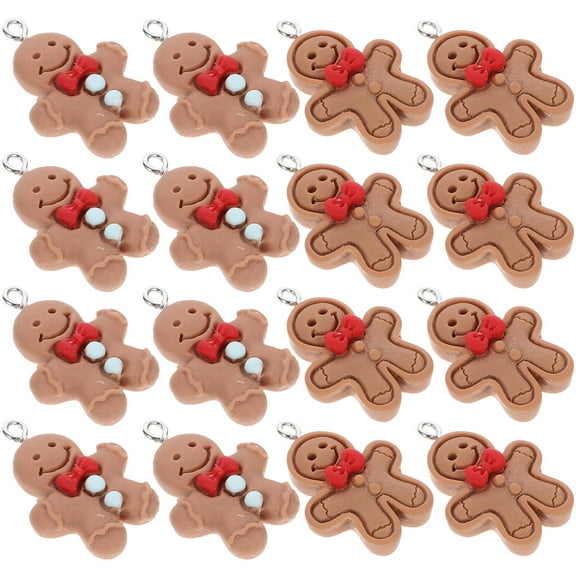 HAMPPLIES 20Pcs Mini Gingerbread Ornaments Resin Pendants Light Brown for Christmas Wreath and Craft Projects