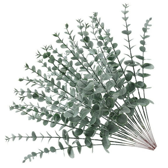 HAMPPLIES Real Touch Eucalyptus Stems Dark Green 24Pcs 15X1.8In