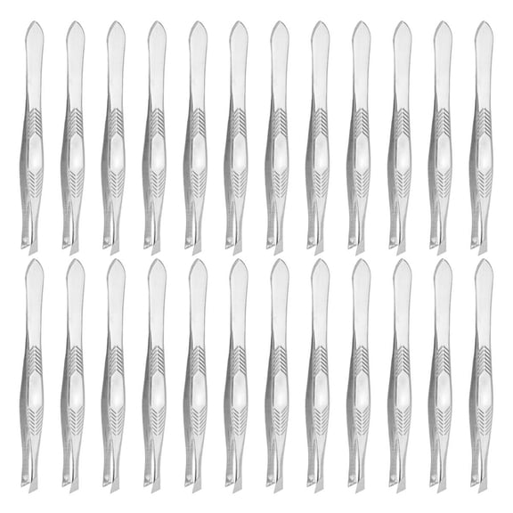 HAMPPLIES 24Pcs Slant Tip Stainless Steel Tweezers Multi Color Eyebrow Clip for Ingrown Hair and Splinter