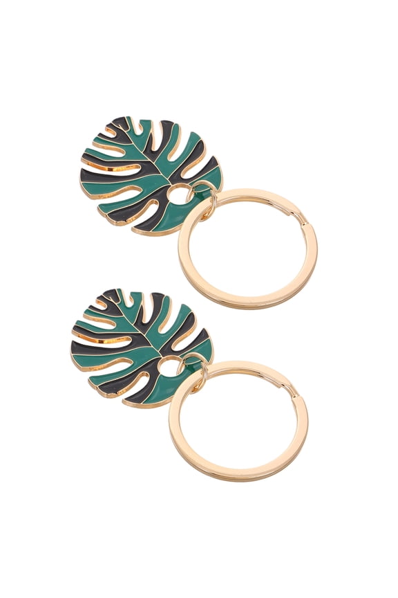2Pcs Nordic Fresh Design Leaf Shaped Keychain Alloy Material for Keys with Multi Color Accent