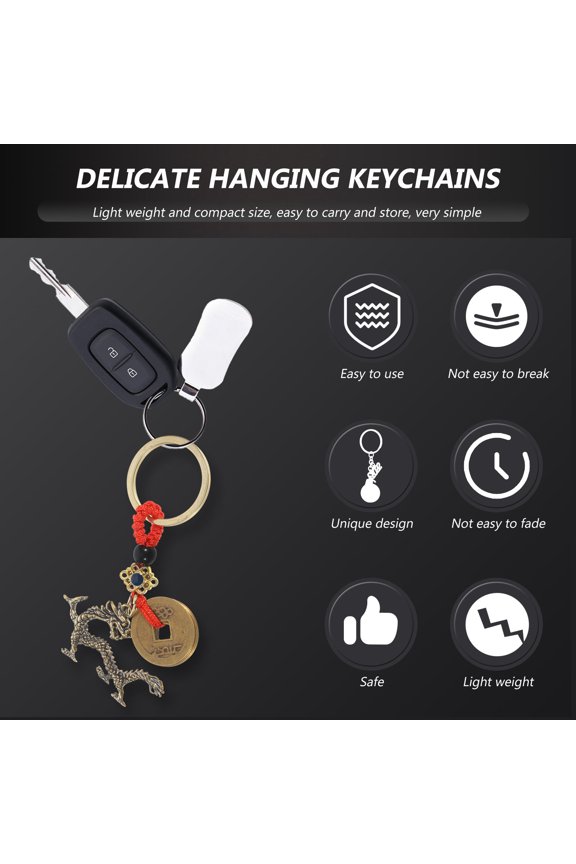 2Pcs Multi Purpose Golden Dragon Keychain Backpack Decoration with Cotton Rope Material