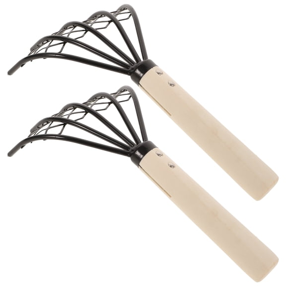HAMPPLIES 2Pcs Clam Digging Rake with Anti Skid Wood Handle and Net Design
