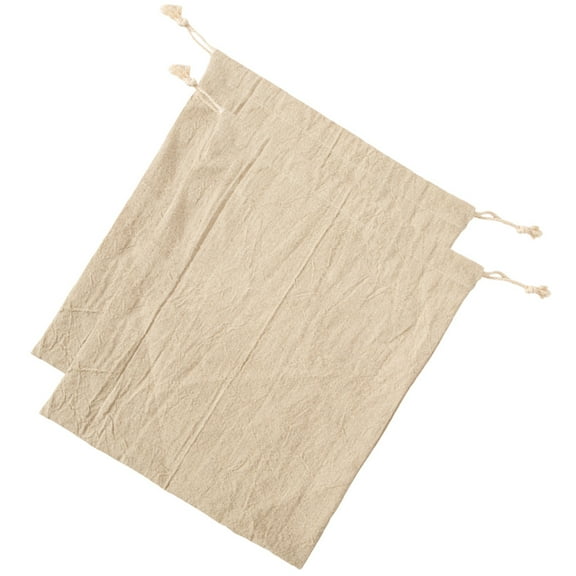 HAMPPLIES 2Pcs Beige Linen Drawstring Bread Bags for Baking and Grocery Shopping Square