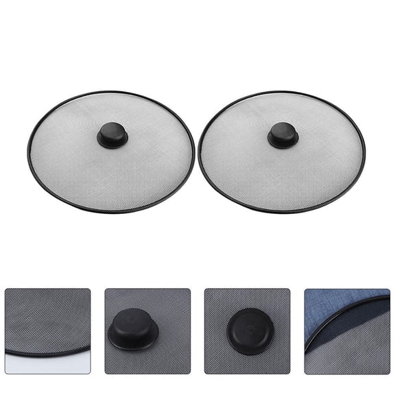HAMPPLIES 2-Pack Black Stainless Steel Pot Lid Oil Splatter Guard with Heat Retention Mesh Cover