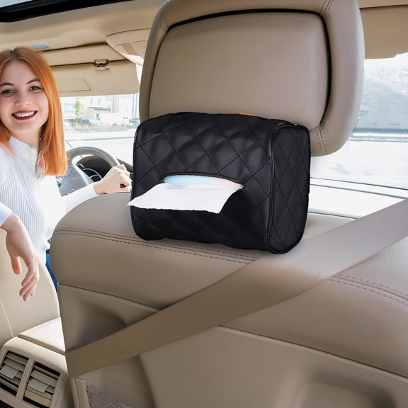 HAMPPLIES 2Pcs Car Tissue Organizer Black Modern Sleek Design Hanging Holder for Car Headrest Visor