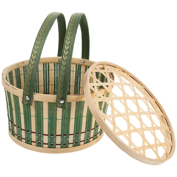 HAMPPLIES 2Pcs Decorative Bamboo Ware Woven Basket for Easter Party in .8x7.9x4.3in