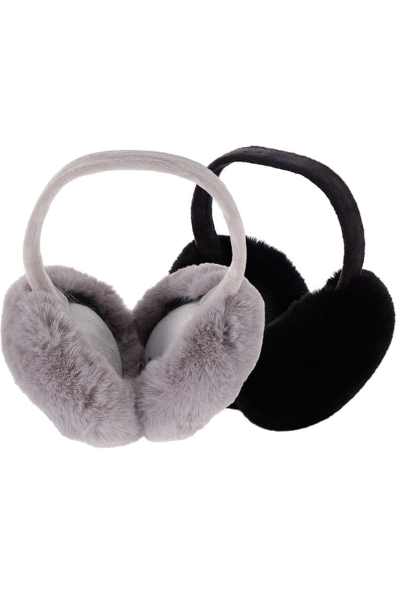 2Pcs Earmuff Winter Ear Muffs Gray Artificial Furs Protect Ears