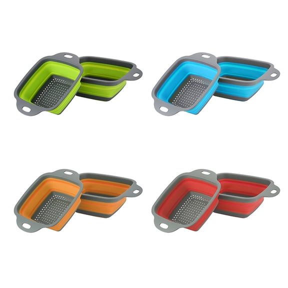 HAMPPLIES 2Pcs Foldable Telescopic Red PP Storage Basket for Home Kitchen Fruit and Vegetable Washing 11.4X8.7X2in