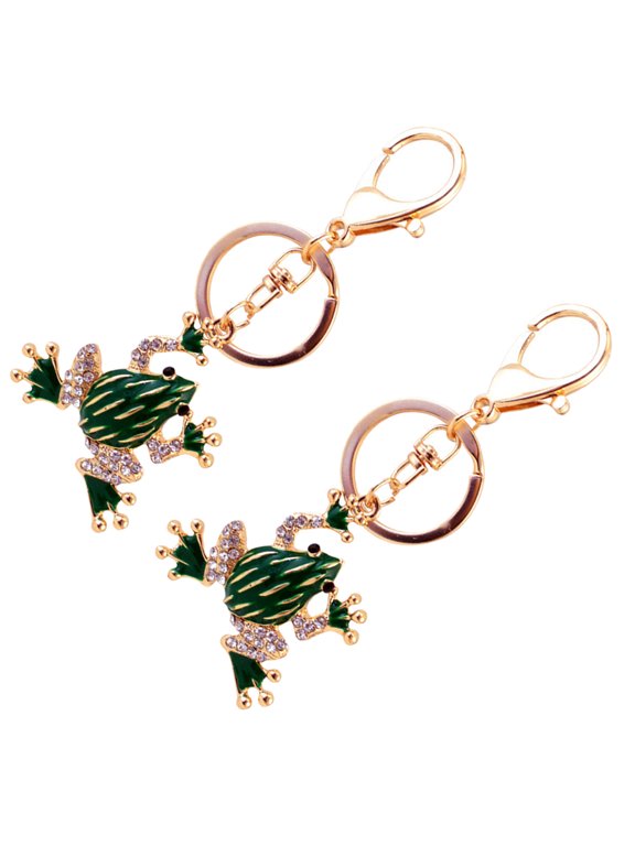 2pcs Shiny Rhinestone Frog Keychain Pendant for Keys and Backpack