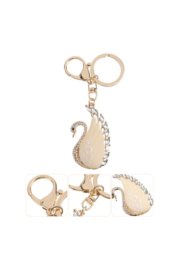2-Pack Beige Swan Charm Keychains, Stylish Alloy Key for Purse and Bag Accessories