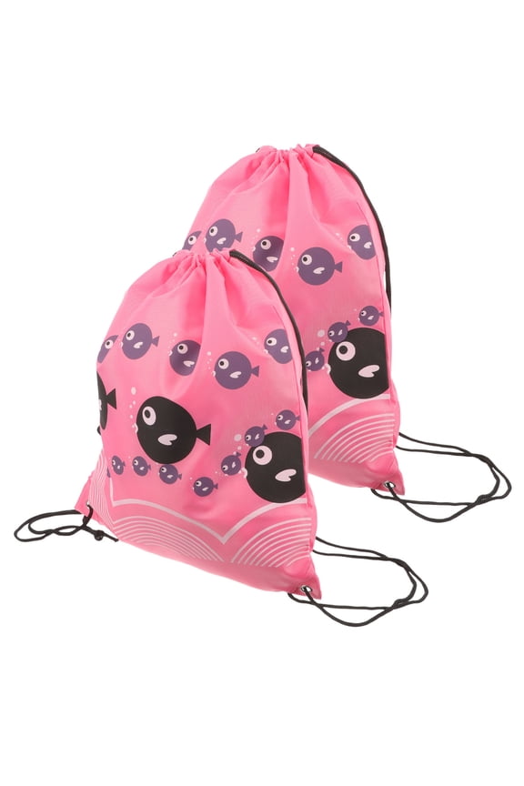 Outdoor Camping Storage Bag Drawstring Bags Pink Square 2Pcs 16.5x13.4in