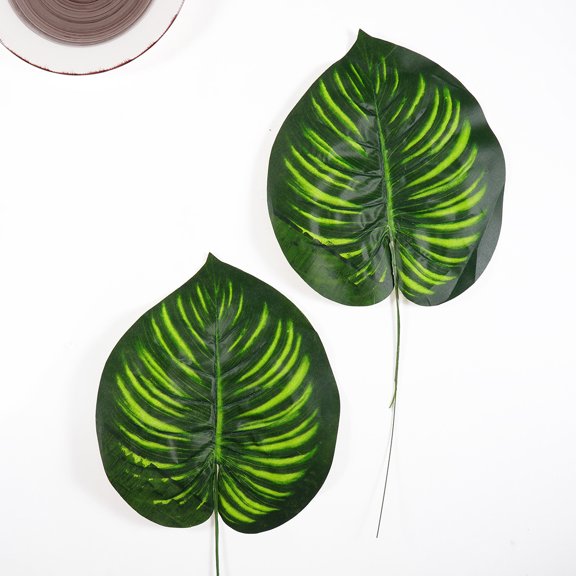 HAMPPLIES 2Pcs Plastic Greenery Faux Leaves with Fabric and Steel Stem for Jungle Theme Decor