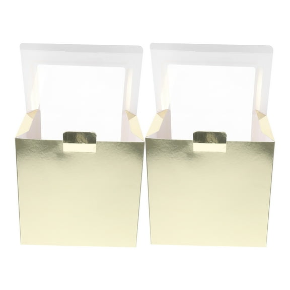 HAMPPLIES 2Pcs Portable Hat Storage Container Golden Paper Fold Box with Window for Baseball Caps