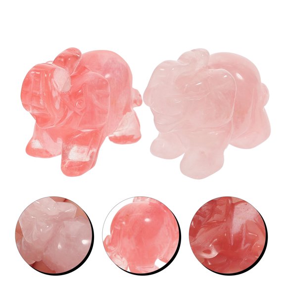 HAMPPLIES 2-Pack Quartz Elephant Figurines Crystal Elephant Statues Assorted Colors for Home Decoration and
