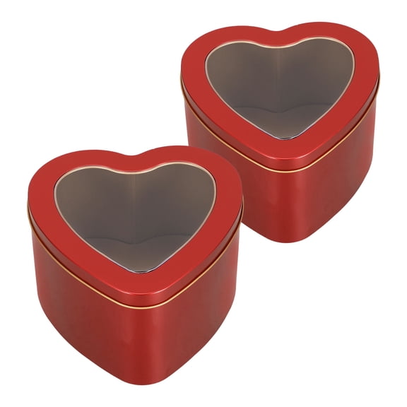 HAMPPLIES 2Pcs Red Heart Shaped Metal Storage Tins for Cookies Candies and Crafts