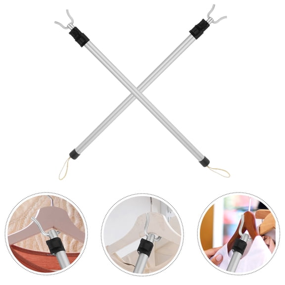 HAMPPLIES Plated Silver Retractable Clothes Drying Pole, Aluminum Alloy, Adjustable, 2Pcs