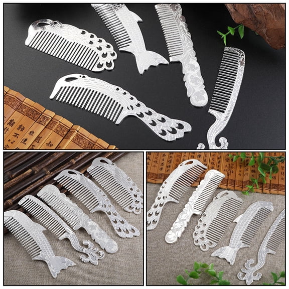 HAMPPLIES 2Pcs Silver Hair Comb Hollow Out Practical Durable Hairdressing Comb Smooth Styling for Home Use