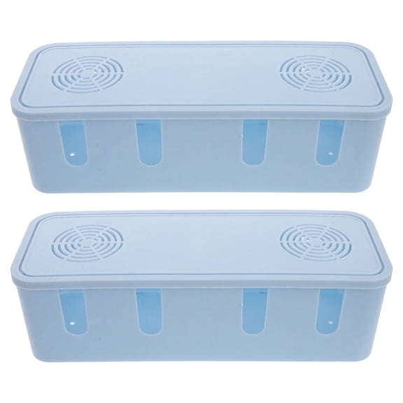 HAMPPLIES 2Pcs Sky Blue Cable Organizer Box High Capacity Cord Keeper for Desk Cable Management