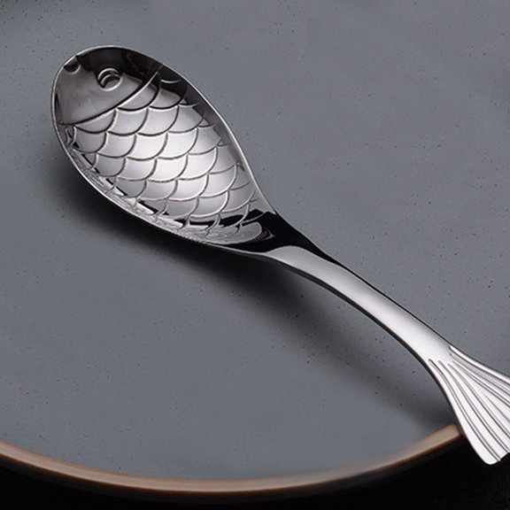 HAMPPLIES Set of 2 Fish-Shaped Stainless Steel Spoons Plated for Kitchen, Soup, Dessert and Dining Use