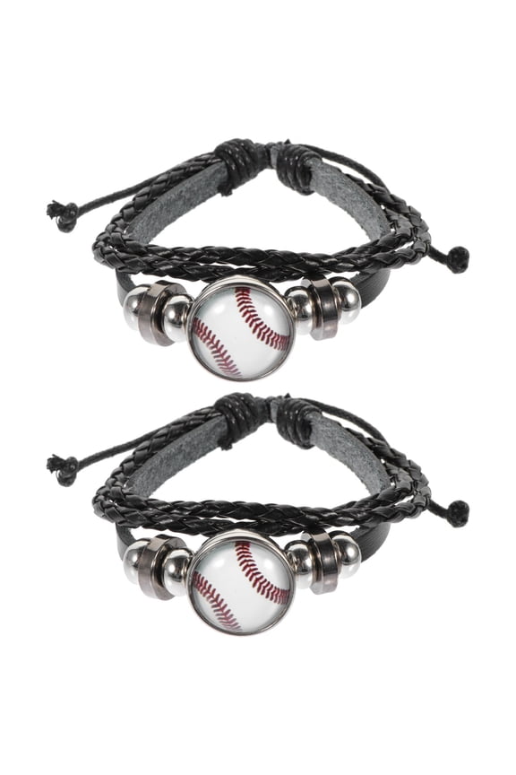 Set of 2 Black Baseball Beaded Bracelets Stylish Wrist Accessories for Men and Women